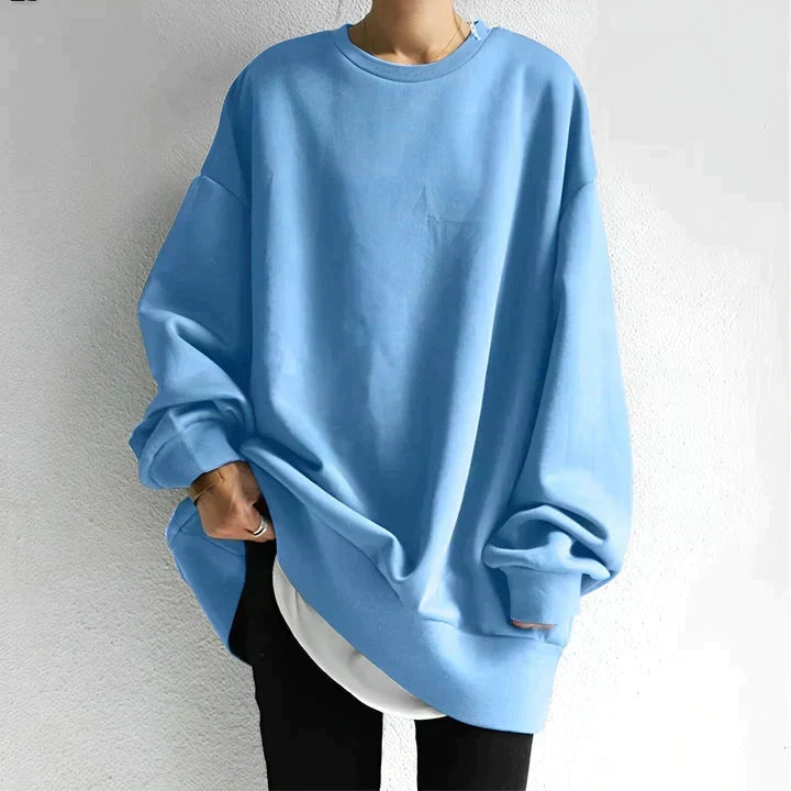 Light blue oversized pullover sweatshirt, front view
