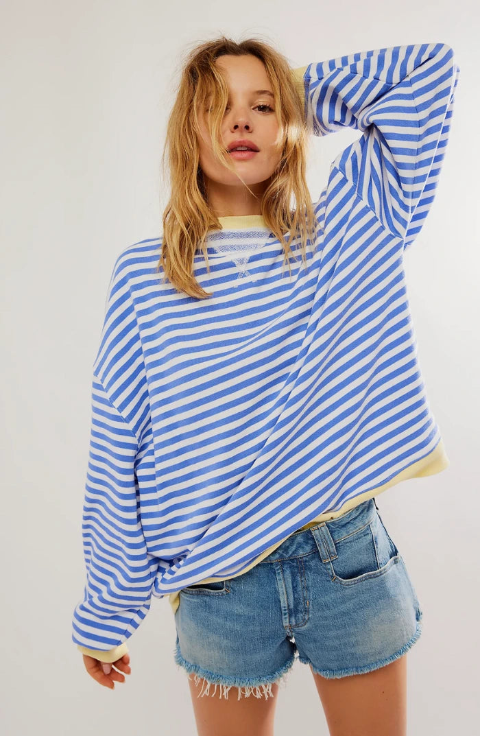 Driftly oversized striped sweatshirt in light blue, side view