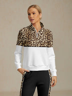 White leopard print golf sweatshirt, full body