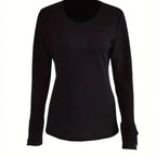 Black long sleeve button-cuff top flat lay
