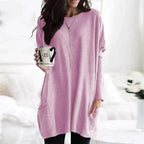 Pink long sleeve oversized pocket top on model
