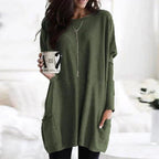 Green long sleeve oversized pocket top on model