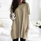 Khaki long sleeve oversized pocket top on model