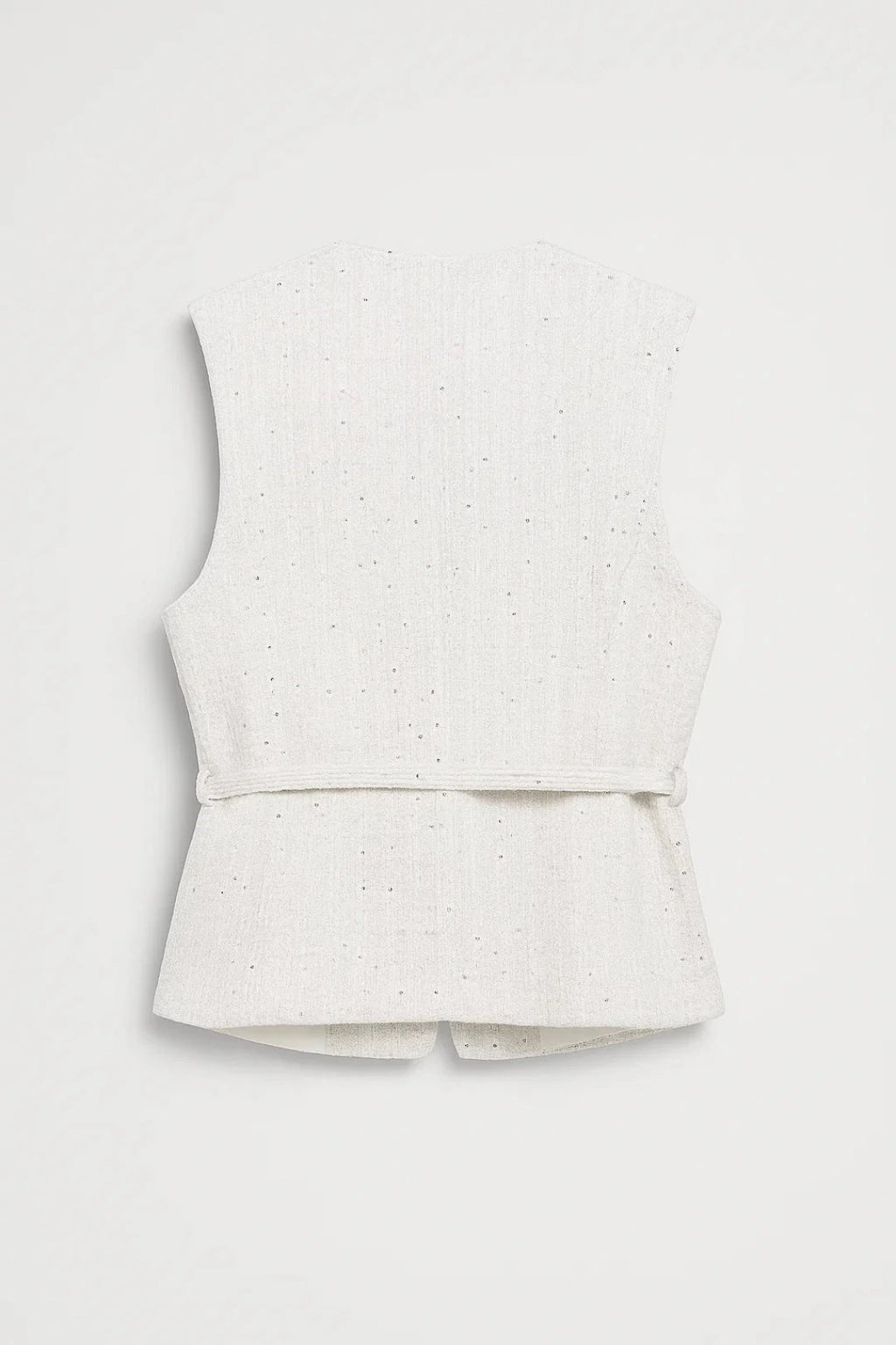 Driftly belted textured waistcoat in white, flat lay back