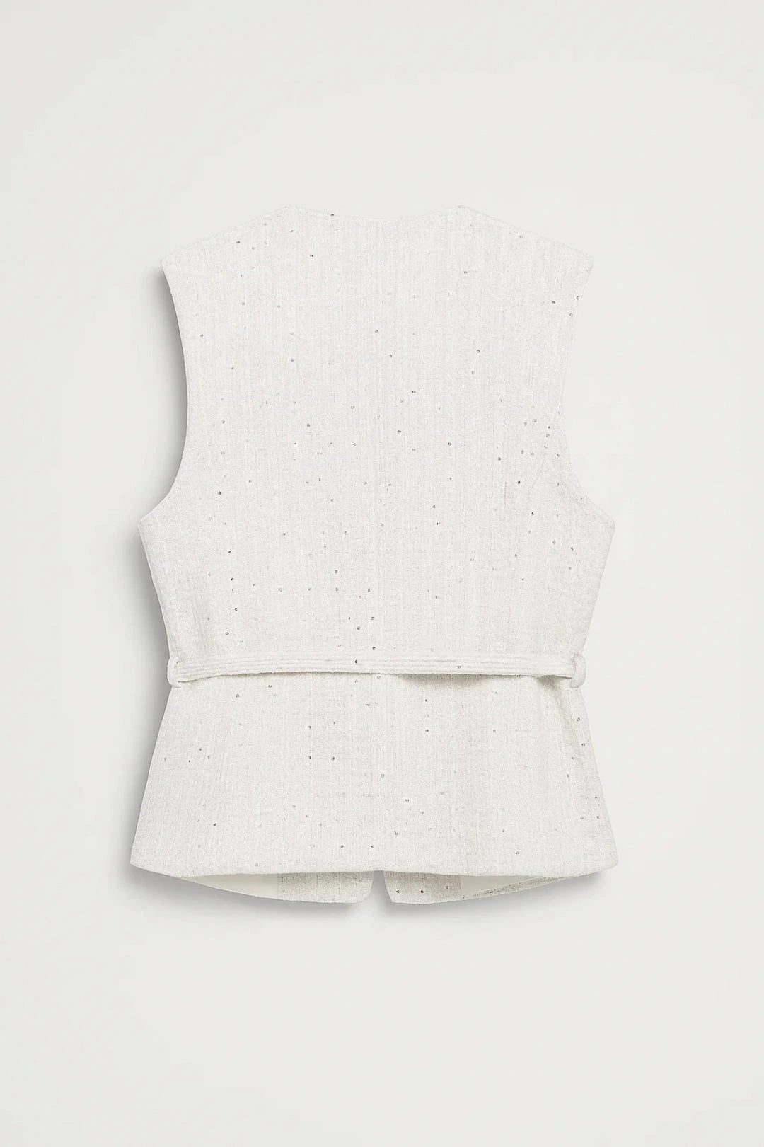 Driftly belted textured waistcoat in white, flat lay back