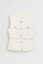 Driftly belted textured waistcoat in white, flat lay front