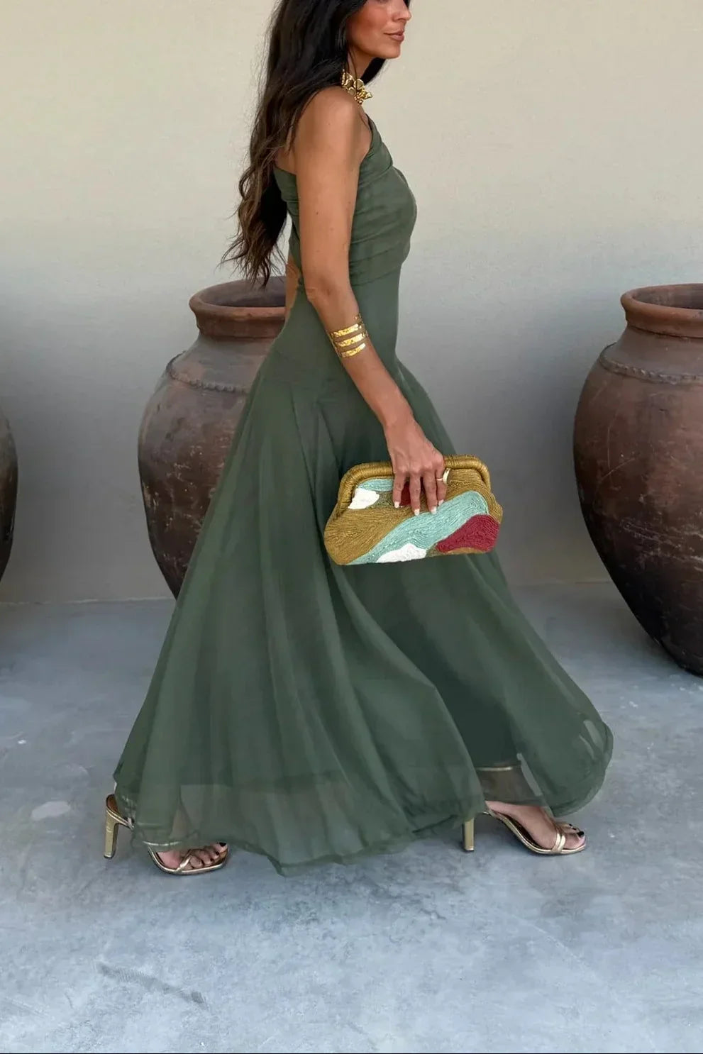 Driftly | Dress Women's Maxi One-Shoulder - Polyester