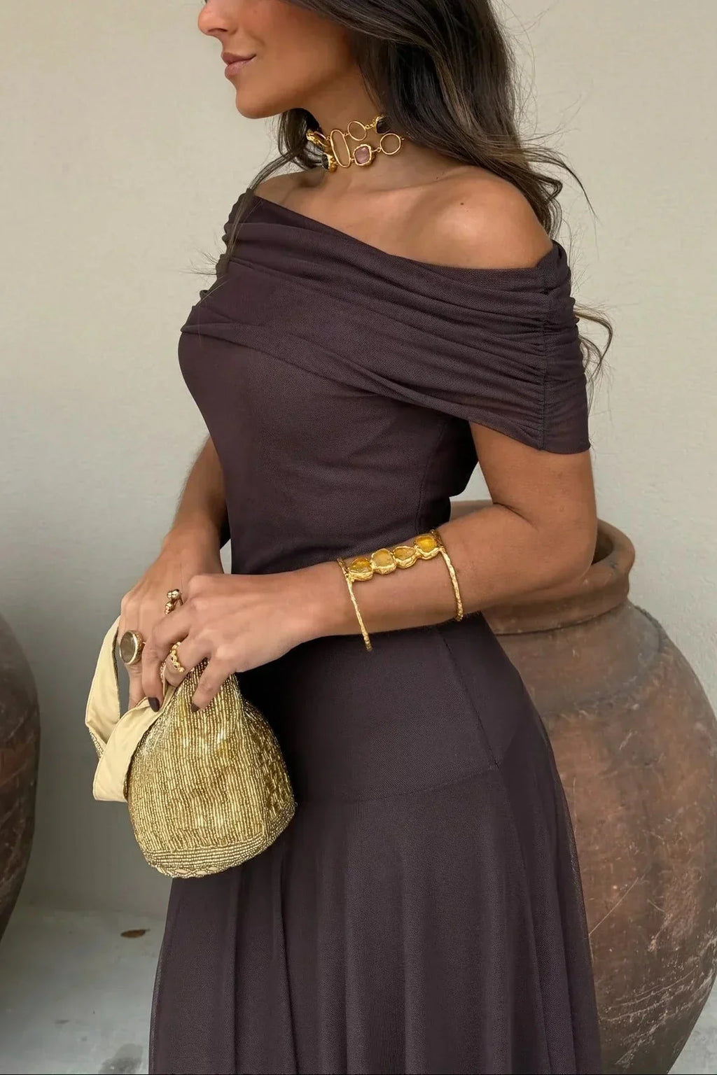 Driftly | Dress Women's Maxi One-Shoulder - Polyester