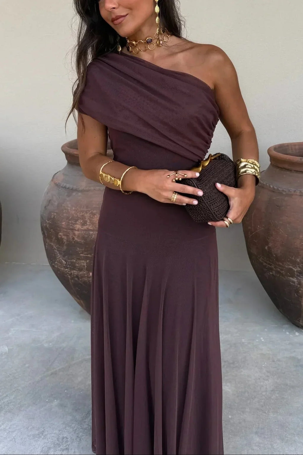 Driftly | Dress Women's Maxi One-Shoulder - Polyester