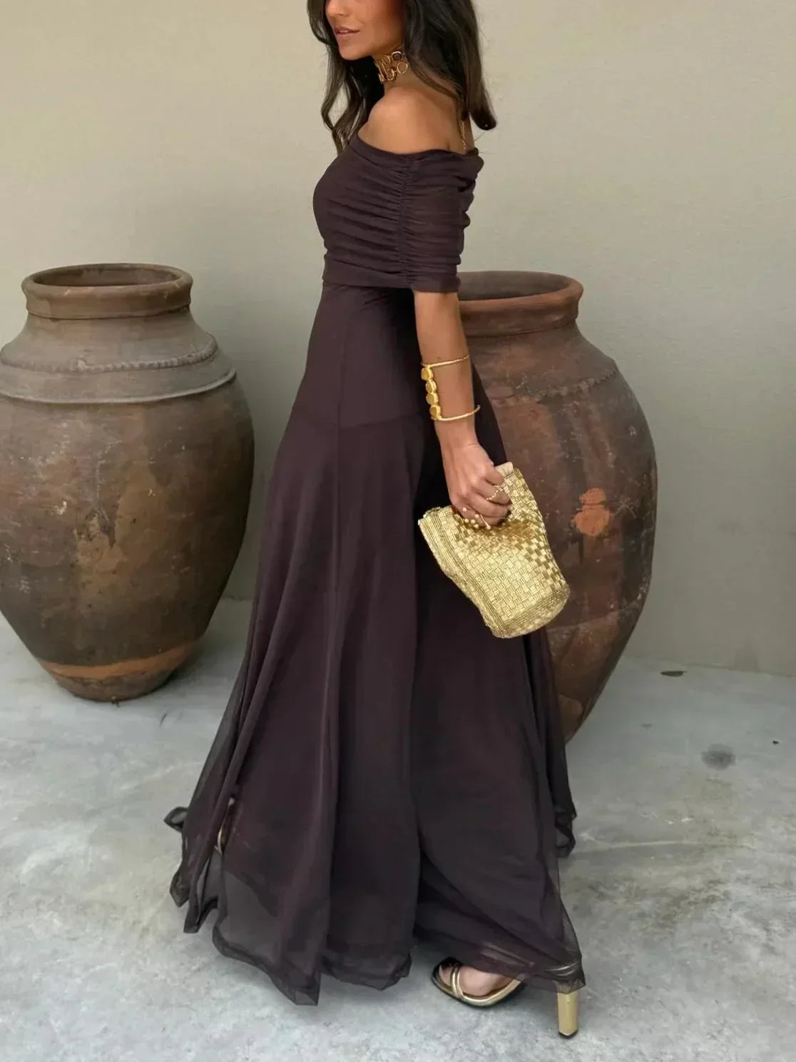 Driftly | Dress Women's Maxi Off-Shoulder - Polyester