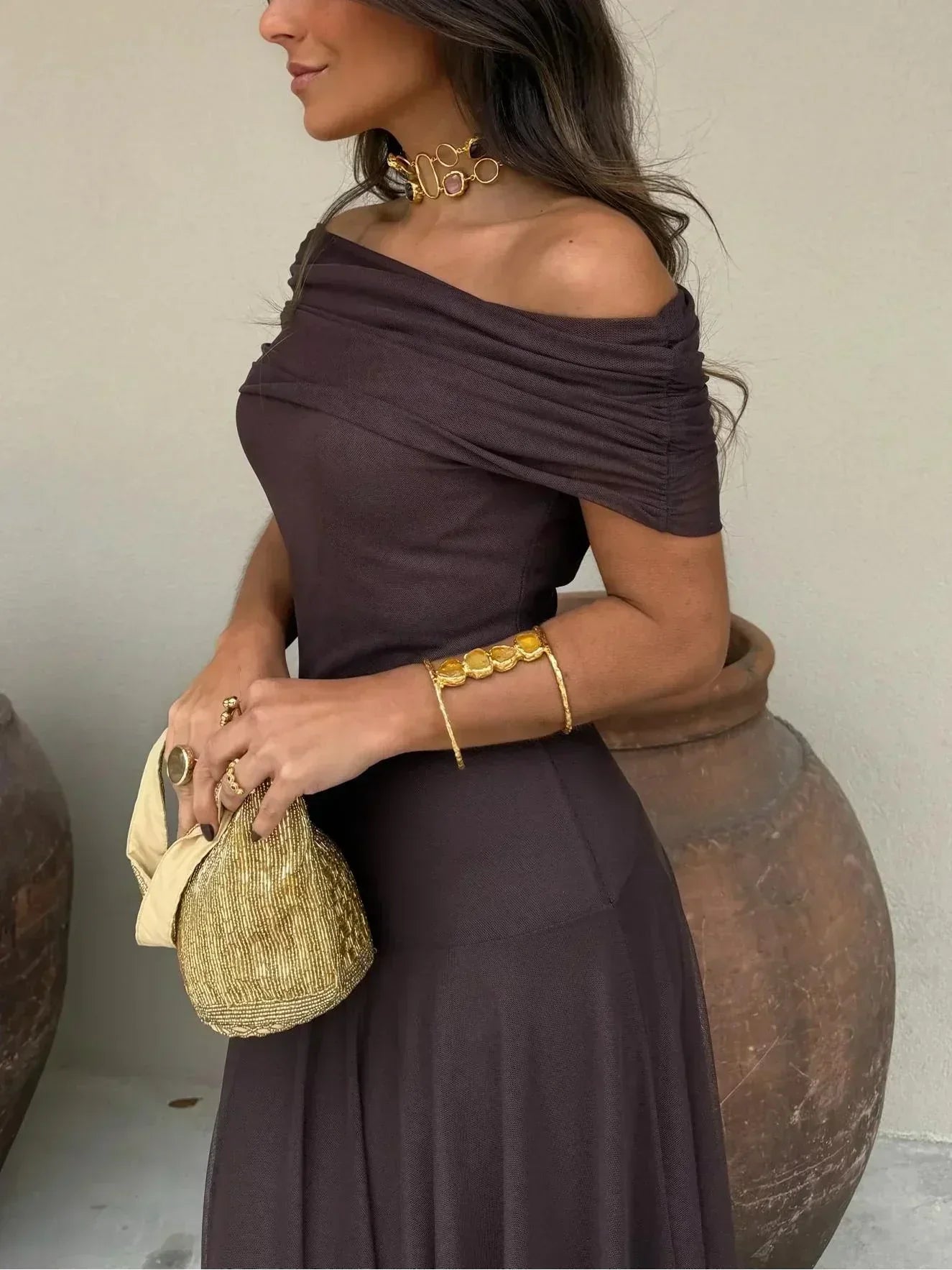 Driftly | Dress Women's Maxi Off-Shoulder - Polyester