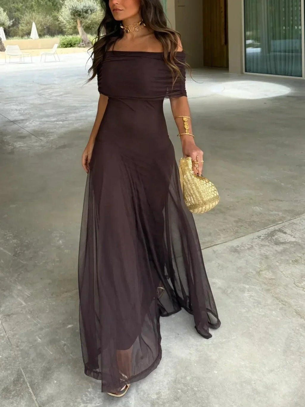 Driftly | Dress Women's Maxi Off-Shoulder - Polyester