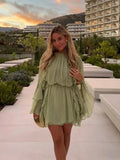 Driftly | Dress Women's Mini Ruffle Sleeve Retro - Polyester