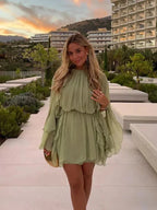 Driftly | Dress Women's Mini Ruffle Sleeve Retro - Polyester