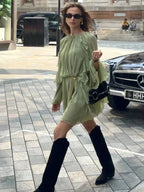 Driftly | Dress Women's Mini Ruffle Sleeve Retro - Polyester