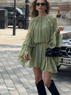 Driftly | Dress Women's Mini Ruffle Sleeve Retro - Polyester