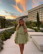 Driftly | Dress Women's Mini Ruffle Sleeve Retro - Polyester