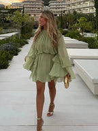Driftly | Dress Women's Mini Ruffle Sleeve Retro - Polyester