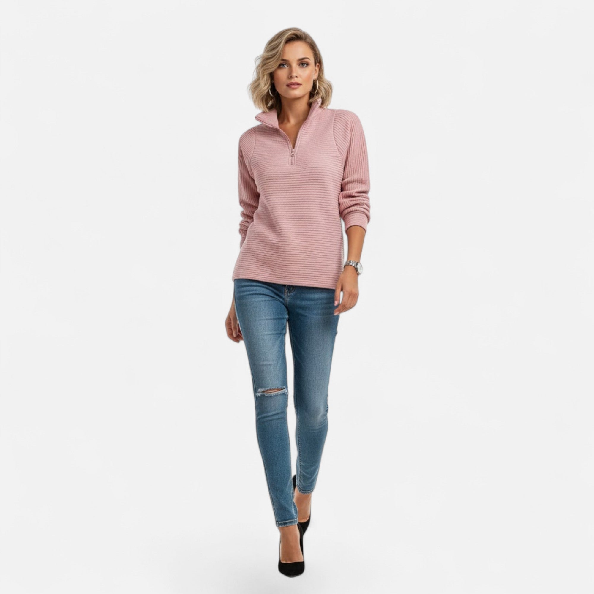Driftly | Sweater Women's Zipper Stand-Collar Knit