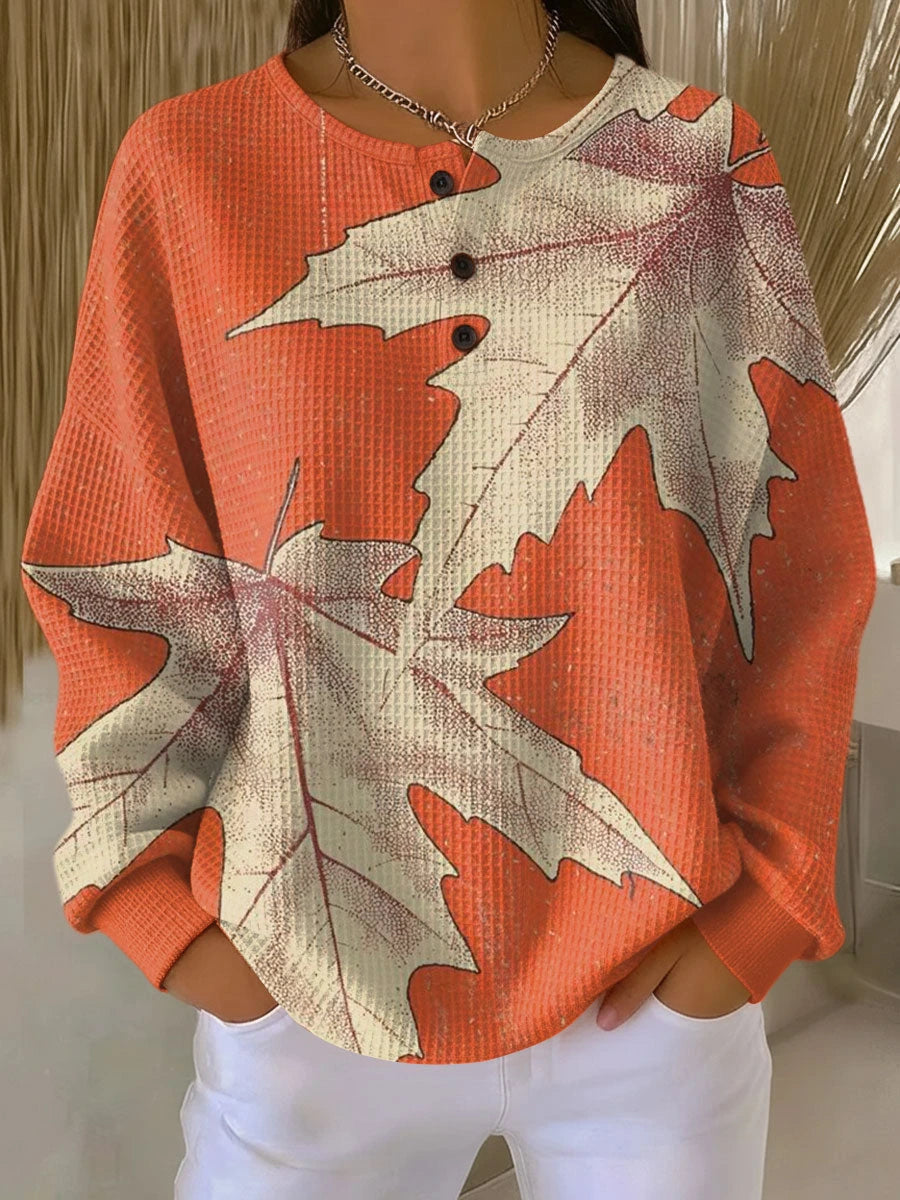 Driftly | Blouse Women's Leaf Print Long Sleeve - product photo 1