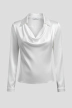 Driftly | Blouse Women's Satin Draped Collar Long Sleeve - product photo 1