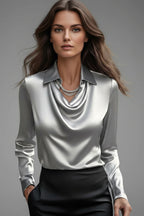 Driftly | Blouse Women's Satin Draped Collar Long Sleeve - product photo 10