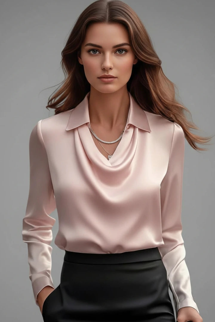 Driftly | Blouse Women's Satin Draped Collar Long Sleeve - product photo 11