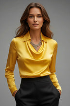 Driftly | Blouse Women's Satin Draped Collar Long Sleeve - product photo 12