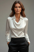 Driftly | Blouse Women's Satin Draped Collar Long Sleeve - product photo 2