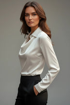 Driftly | Blouse Women's Satin Draped Collar Long Sleeve - product photo 3