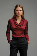 Driftly | Blouse Women's Satin Draped Collar Long Sleeve - product photo 4