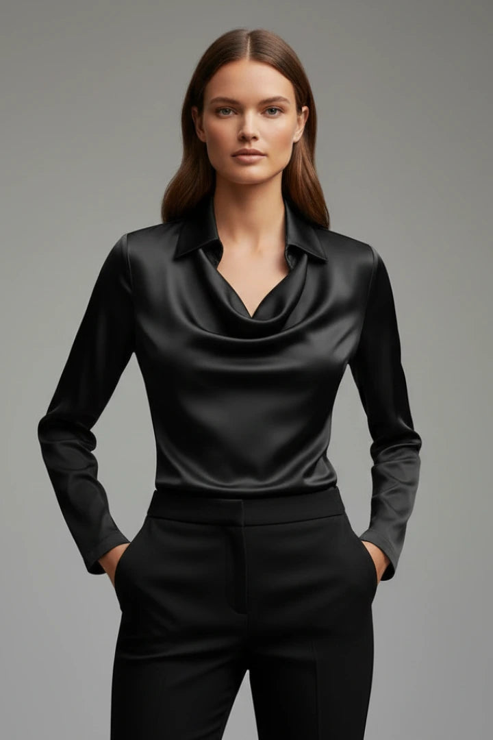 Driftly | Blouse Women's Satin Draped Collar Long Sleeve - product photo 5