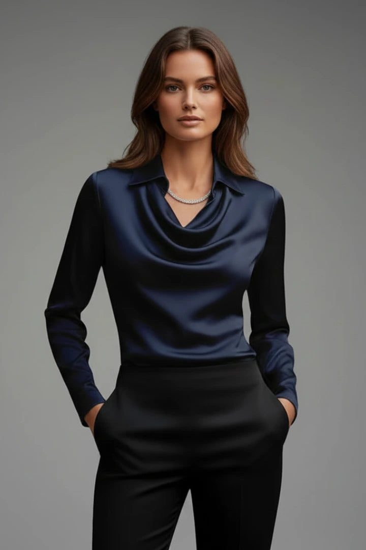 Driftly | Blouse Women's Satin Draped Collar Long Sleeve - product photo 7