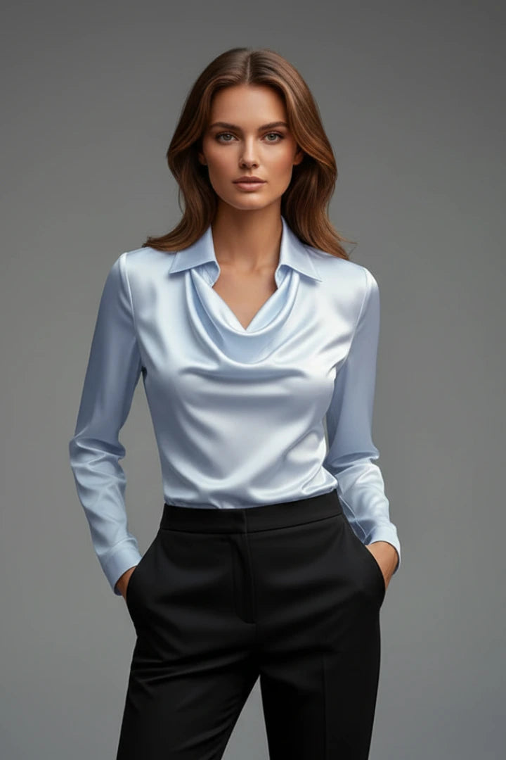 Driftly | Blouse Women's Satin Draped Collar Long Sleeve - product photo 8