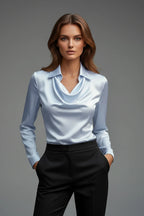 Driftly | Blouse Women's Satin Draped Collar Long Sleeve - product photo 8