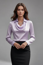 Driftly | Blouse Women's Satin Draped Collar Long Sleeve - product photo 9