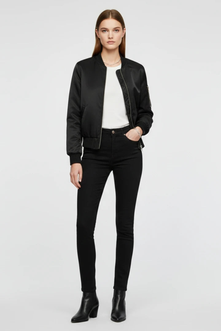 Driftly | Bomber Jacket Women's Zipper Closure Ribbed Details - product photo 2
