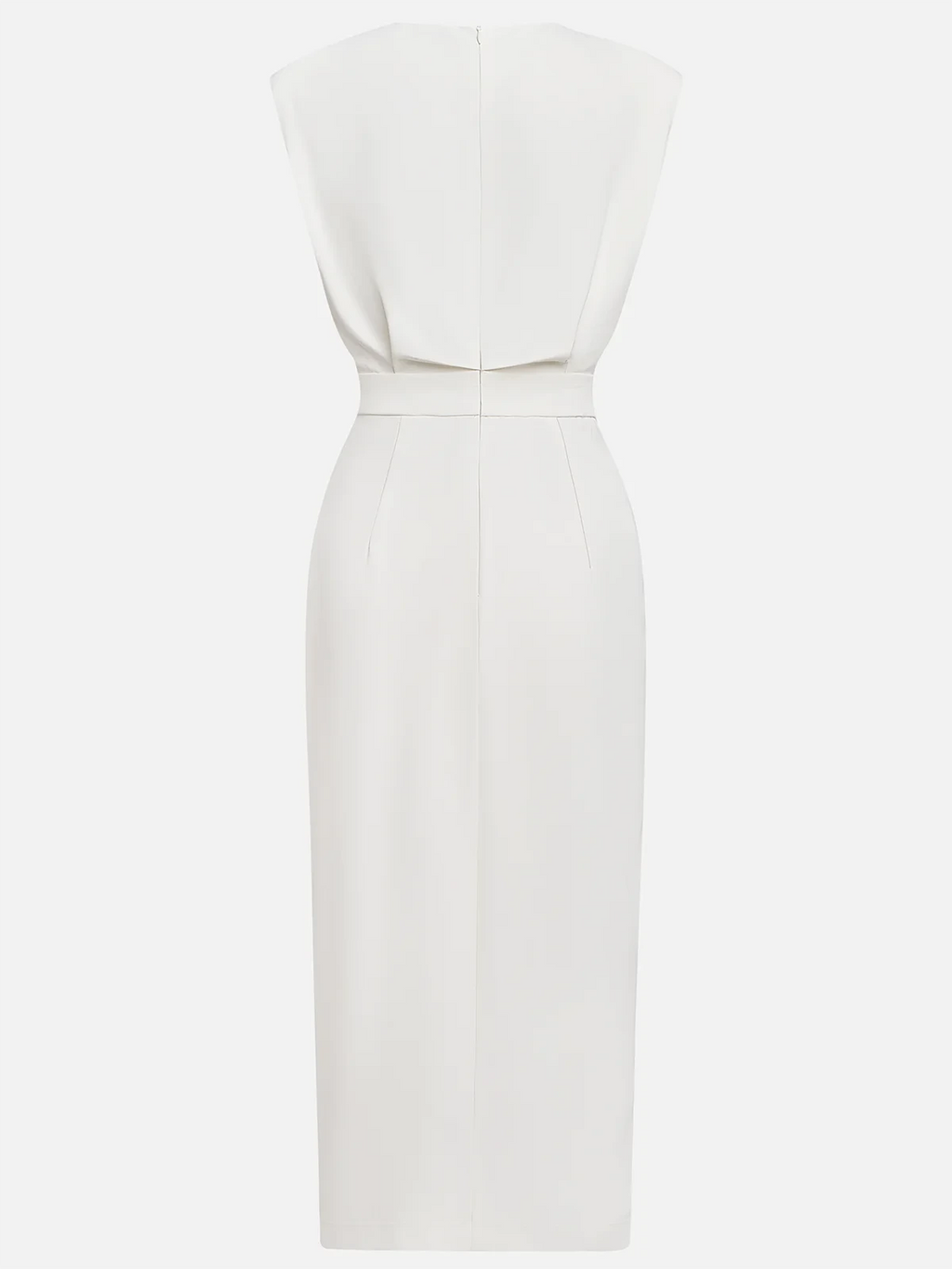 Flat lay of a beige button front sleeveless midi dress, alternate angle