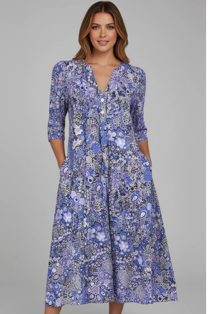 Driftly | Dress Women's V-Neck Three-Quarter Sleeve Midi - product photo 2