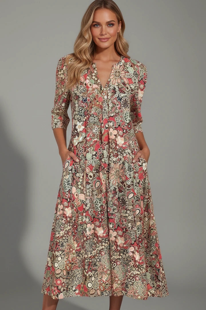 Driftly | Dress Women's V-Neck Three-Quarter Sleeve Midi - product photo 3