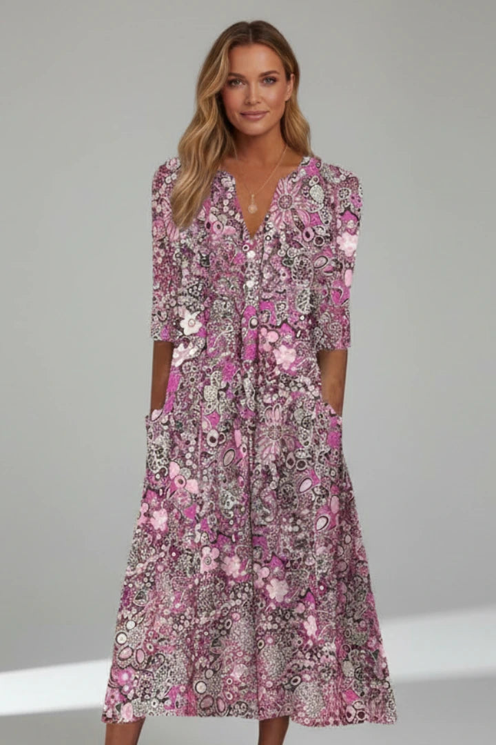 Driftly | Dress Women's V-Neck Three-Quarter Sleeve Midi - product photo 4