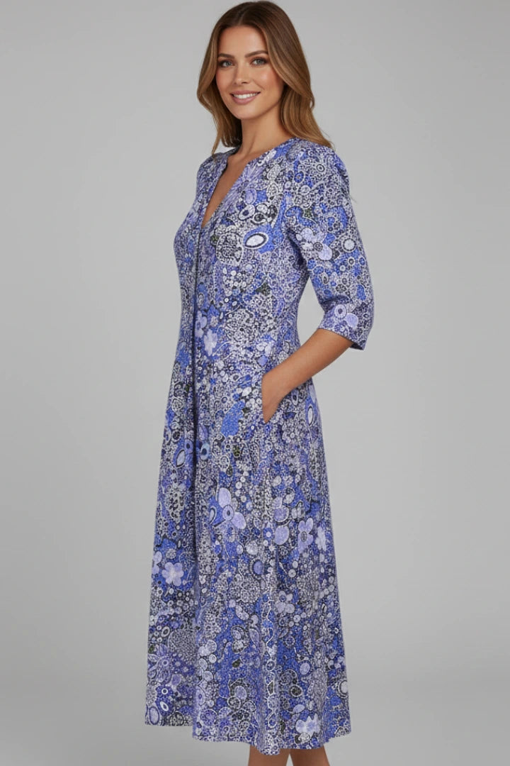 Driftly | Dress Women's V-Neck Three-Quarter Sleeve Midi - product photo 6
