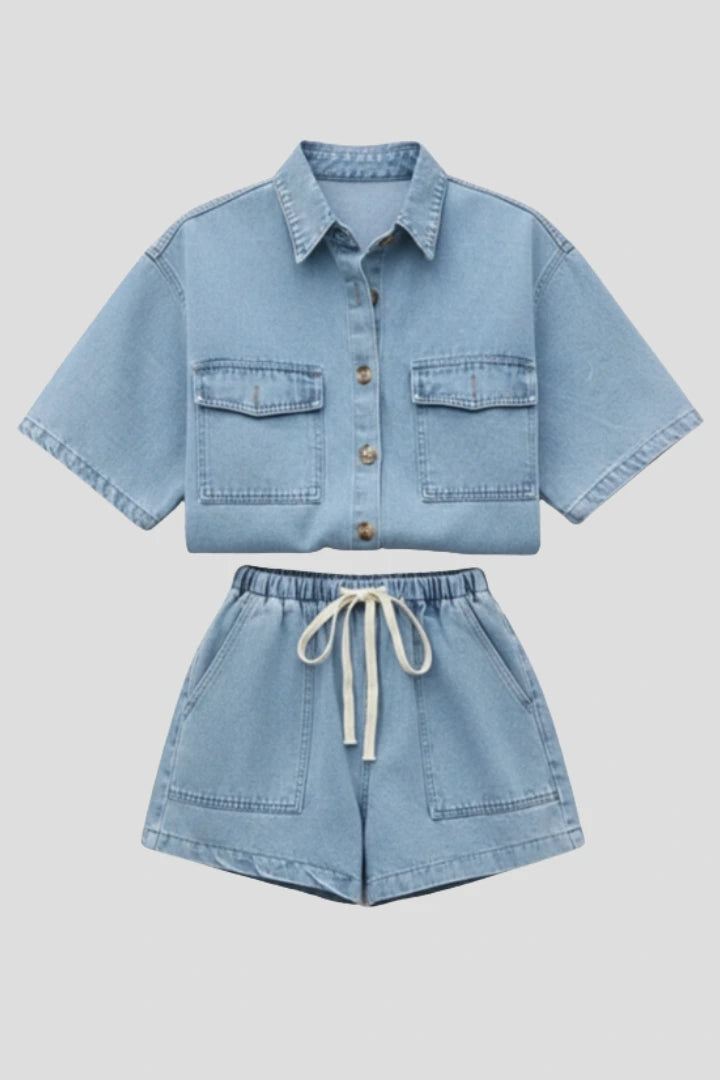 Driftly | Shorts Set Women's Denim Short-Sleeve Jacket - product photo 1