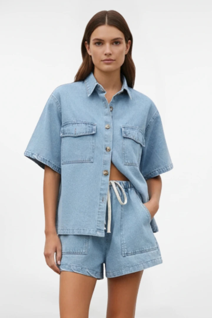 Driftly | Shorts Set Women's Denim Short-Sleeve Jacket - product photo 2