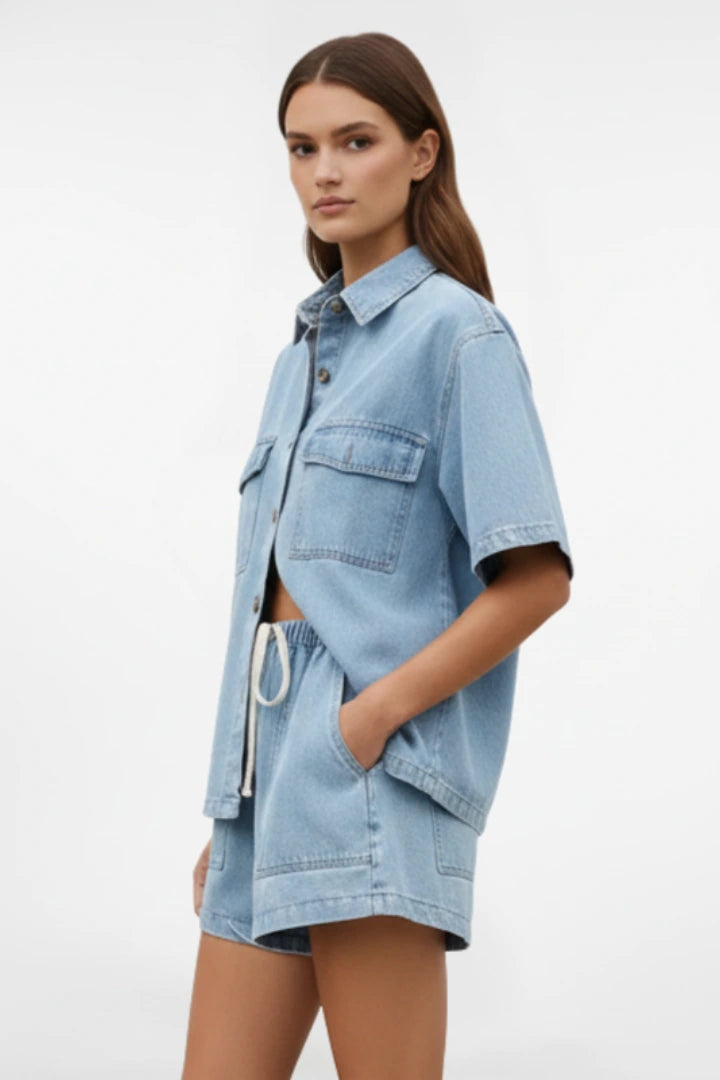 Driftly | Shorts Set Women's Denim Short-Sleeve Jacket - product photo 3