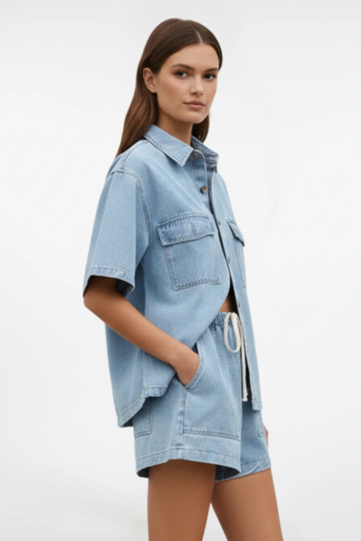 Driftly | Shorts Set Women's Denim Short-Sleeve Jacket - product photo 4