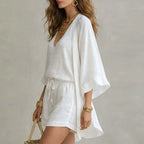 Driftly | Women's Three-Piece Set Top, Shorts & Overshirt – Cotton Linen Co-ord