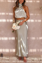 Driftly | Dress Women's Halter Maxi Satin