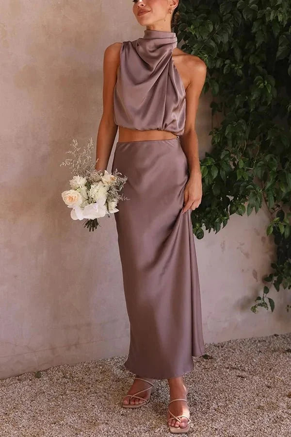 Driftly | Dress Women's Halter Maxi Satin
