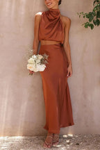 Driftly | Dress Women's Halter Maxi Satin